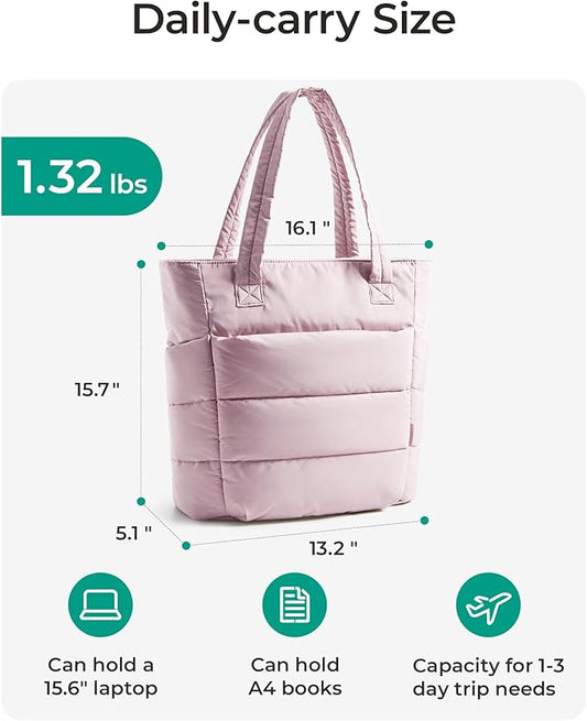 BAGSMART Tote Bag for Women, Lightweight Puffy Tote Bag with Compartments Shoulder Bag Handbag for Travel, Work, Gym