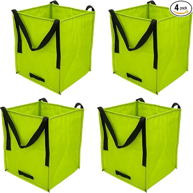 DURASACK Heavy Duty Storage Tote Bag 22-Gallon Rugged Woven Polypropylene Moving Bag, Reusable Self-Standing Design, Holds up to 500 Pounds, Pack of 4, Lime Green