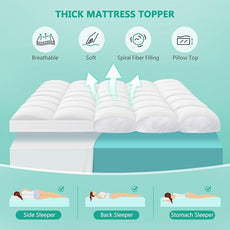 Queen Mattress Topper - Extra Thick Mattress Pad Cover - Pillow Top with Soft Breathable Spiral Fiber Filling, 8-21 Inch Deep Pocket, Cooling, White