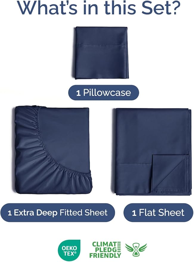 Extra Deep Pocket Twin XL Sheets - 3 Piece Breathable & Cooling Bed Sheets - Hotel Luxury Bed Sheet Set - Soft, Wrinkle Free & Comfy - Easily Fits Extra Deep Mattresses - Deep Pocket Navy Blue Sheets