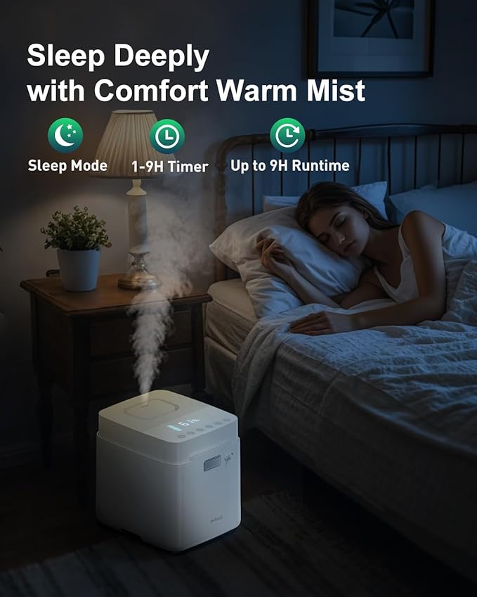 Mifasol Stainless Steel Warm Mist Humidifier, 3.3L/0.87Gal Steam Humidifier Large Room up to 800 sq ft, Easy to Clean Humidifiers for Bedroom Baby Nursery Home Office, White