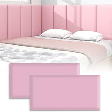 3D Anti-Collision Wall Padding, Peel and Stick Upholstered Wall Panels, Queen Headboard, Playroom Decorative Protection, Pack of 2 Panels Sized 23.6' X 11.8' (Pink)