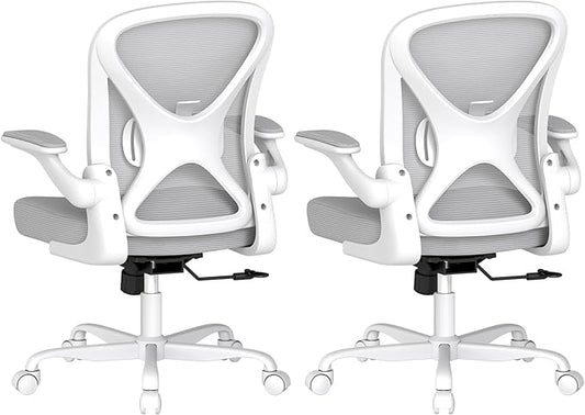 Ergonomic Office Chair Set of 2 with Adjustable Lumbar Support, Mesh Home Office Desk Chair with Wheels and Flip-up Arms, Grey