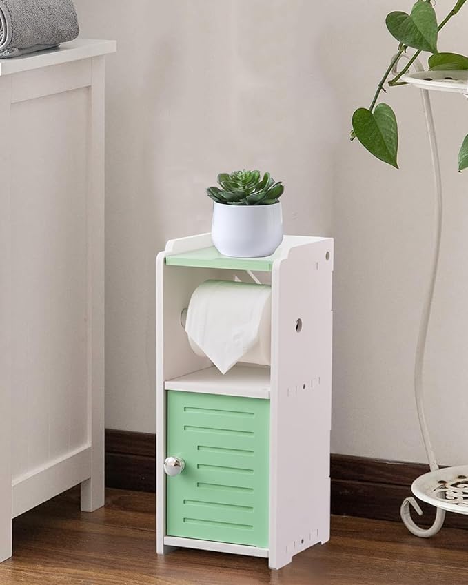 AOJEZOR Toilet Paper Holder Stand: Freestanding PVC Cabinet Storage for Small Bathroom Spaces for Homes and Renters-Mint Green