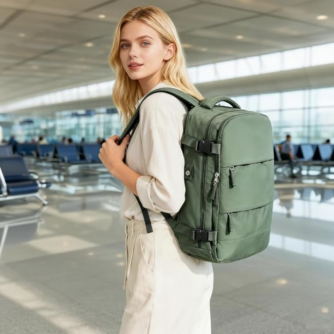 suwasp Vacuum Backpack Travel with Electric Vacpack Pump, Vacuum Compression Bags Travel Backpack for Women Men, Flight Approved Waterproof Carry on Backpacks Laptop Work Weekender Daypack, Green