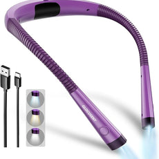 Glocusent Book Light, 3-Color & 6-Brightness Reading Light, Bendable Neck Light, 80-hr Lasting Rechargeable Book Light, Perfect Reading Lights for Books in Bed, Knitting, Repairing, Book Lovers Gifts