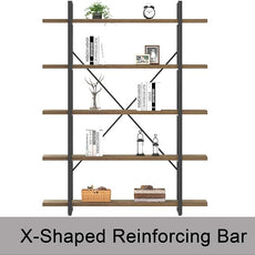 HSH Industrial Wood and Metal 5 Tier Bookshelf, Large Tall Open Rustic Wide Etagere Bookcase, Vintage Farmhouse Modern Wooden Big Book Shelf for Home Living Room Bedroom Office Storage, Rustic Oak