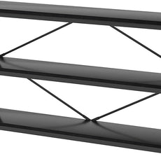 HSH Black Horizontal Bookcase, Metal and Wood Low Bookshelves with 3 Tier Shelf for Home Office, Modern Wooden Wide Open Etagere Bookcase with Storage for Bedroom Living Room, Black Oak, 55 Inch