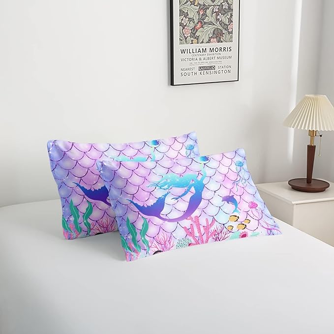 CVHOUSE Mermaid Comforter Set - King Size, 3 Pcs (1 Comforter, 2 Pillowcases) with Mermaid Scale Bedding, Bedspread, Duvet and Quilt