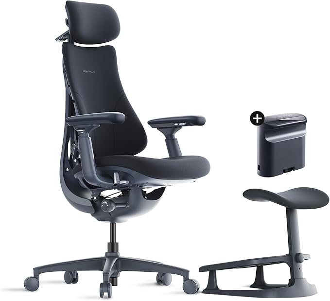 LiberNovo Dynamic Ergonomic Desk Chair + StepSync Footrest + Extra Battery Bundle - Comfy Home Office Chair with Adaptive Lumbar Support, 160° Recline & Built-in Spine Stretch, Black+45cm