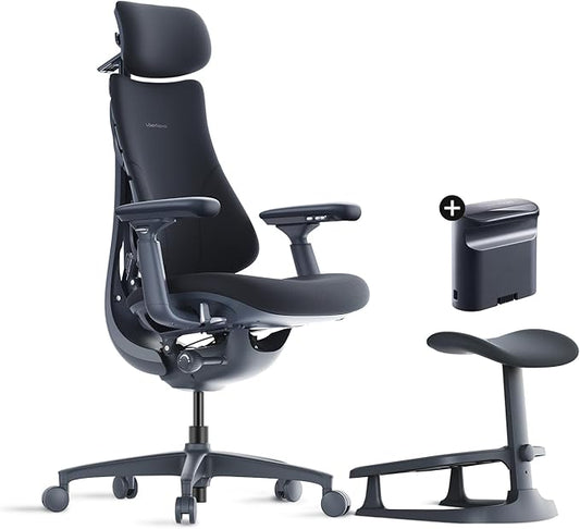 LiberNovo Dynamic Ergonomic Desk Chair + StepSync Footrest + Extra Battery Bundle - Comfy Home Office Chair with Adaptive Lumbar Support, 160° Recline & Built-in Spine Stretch, Black+45cm