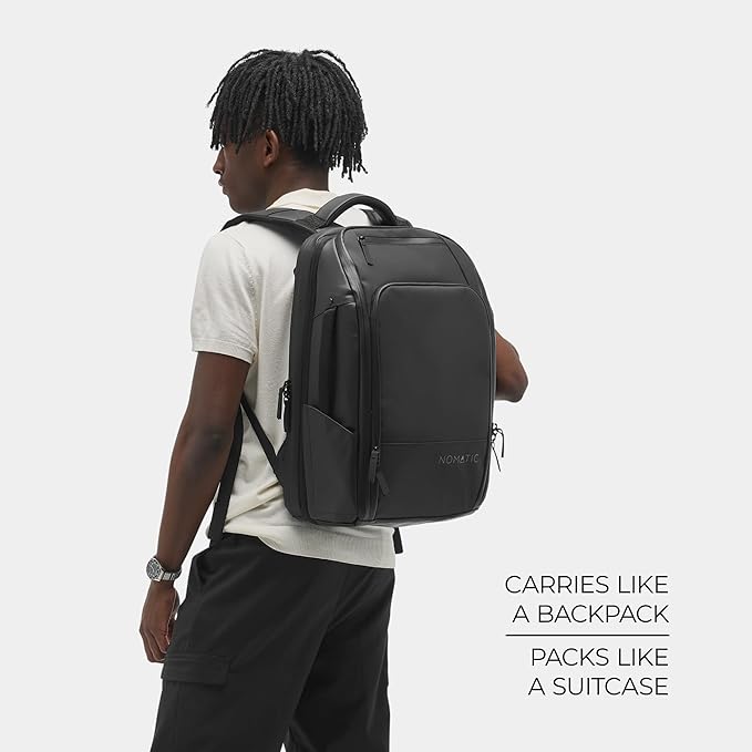 NOMATIC 20L Travel Pack - Water Resistant Laptop Bag - TSA-Ready Expandable Backpack (Black)