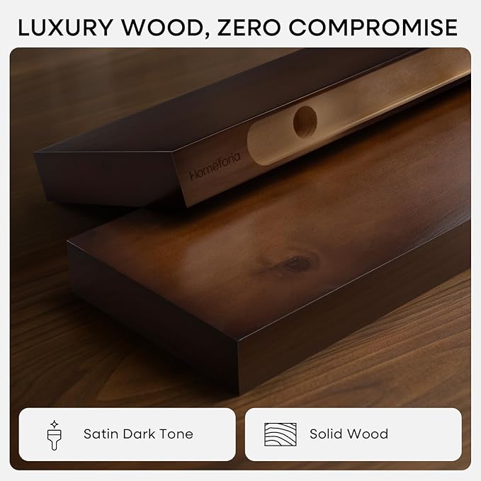 Homeforia Walnut 12 inch Floating Shelf, High End Solid Real Wood Small 12inch Floating Shelves for Wall Mounted, Dark Brown 12in Floating Shelves, Heavy Duty Bracket, 12 X 6.5 X 1.75 inches, Set of 3