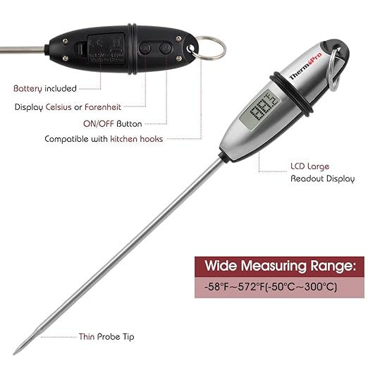ThermoPro TP02S (2 Pack) Instant Read Meat Thermometer Digital Cooking Food Thermometer with Super Long Probe for Grill Kitchen Sourdough Liquids Oil Bread Baking Yogurt Candy Making Accessory
