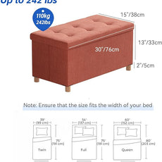 BRIAN & DANY 30 Inches Folding Storage Ottoman Bench, Ottoman with Storage Bench for Bedroom, Living Room, Entryway, Foot Rest with Legs, Orange
