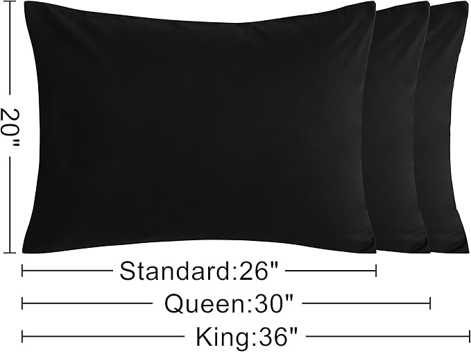 NTBAY Standard Cotton Pillowcases - Envelope Closure 20x26 Pillowcases Set of 2, Breathable and Soft Bed Pillow Cases, Black