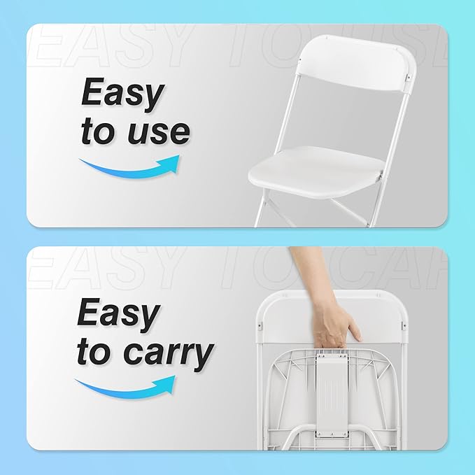 Allpop 10 Pack Plastic Folding Chair, 300lb Capacity, Portable Commercial Chair with Steel Frame for Home Office Wedding Party Indoor Outdoor Events, Stackable, White