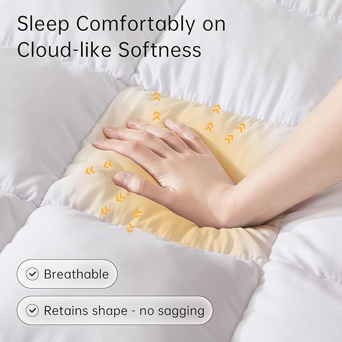 SAPHREAS 3 Inch Foam Mattress Topper Queen Size, Extra Soft Pillow Top Mattress Pad with Breathable Air Mesh Sides, Back Pain Relief, Fluffy Shredded Foam Filled