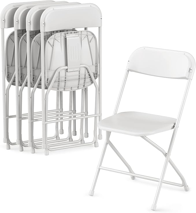 Allpop 5 Pack Plastic Folding Chair, 300lb Capacity, Portable Commercial Chair with Steel Frame for Home Office Wedding Party Indoor Outdoor Events, Stackable, White
