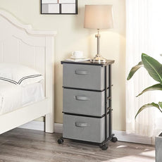 MAX Houser Dresser Tower with 3 Drawers for Bedroom, Fabric Storage Organizer Unit, Chest of Drawers with with WoodTop, Small Vertical Storage for Guest Room, Closet, Entryway, Nursery (Grey)