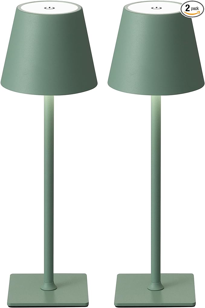 KDG 2 Pack Cordless Table Lamp,Portable LED Desk Lamp, 4000mAh Battery Operated, 3 Color Stepless Dimming Up, for Restaurant/Bedroom/Bars/Outdoor Party/Camping/Coffee Shop Night Light(Green)