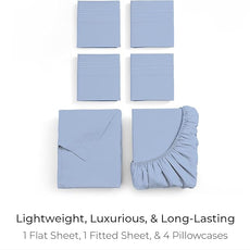 Mellanni Queen Sheet Set - 6-Piece Iconic Collection Bedding, (Including 4 Pillowcases), 21-Inch Extra Deep Pocket, Easy Care, Ultra Soft, Cooling Sheets, Brushed Microfiber - Sky Blue