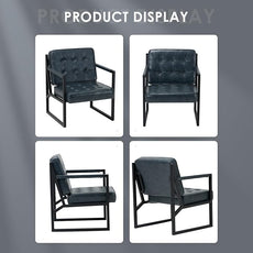 COLAMY Accent Chairs Set of 2, Modern Accent Arm Chairs for Living Room, Comfy Leather Armchairs with Metal Legs for Bedroom Reception Room, Blue