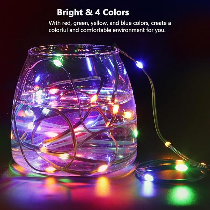 Battery Operated String Lights (2 Pack), 16.5ft 50 LED Fairy String Lights Battery Powered with Remote & Timer for Indoor Outdoor Christmas Trees Wreath Decoration Bedroom Patio - Multicolor
