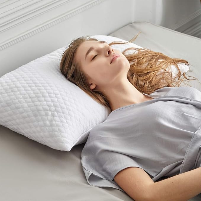 NTCOCO Shredded Memory Foam Bed Pillows for Sleeping Standard Size, with Washable Removable Hypoallergenic Sleep Pillow for Back and Side Sleeper