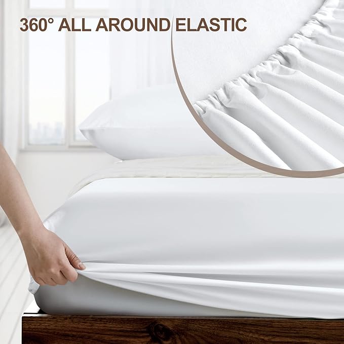 FreshCulture Full Fitted Sheet - Hotel Quality Fitted Sheet - Ultra Soft & Breathable - Brushed Microfiber - Deep Pocket - Cooling Fitted Sheets for Full Size Bed (White)