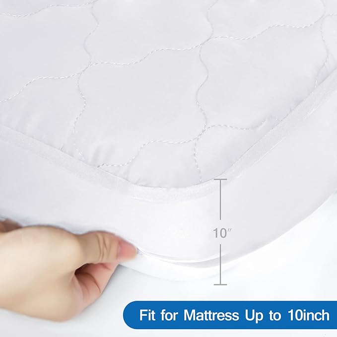 Cot Mattress Pad Protector Waterproof, Quilted Daybed Mattress Cover 33" X 75" X 10" Fitted for Narrow Twin/Camping Bunk/RV Campers, Deep Pocket Mattress Topper, White (Cover Only)