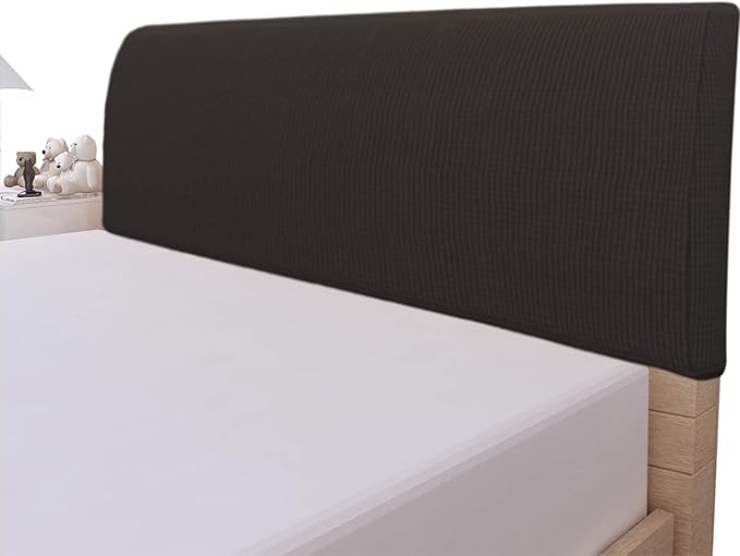 Easy-Going Stretch Bed Headboard Cover,Small Square Jacquard Headboard Slipcover, Dustproof Bed Head Cover for Bedroom (Full,Chocolate)