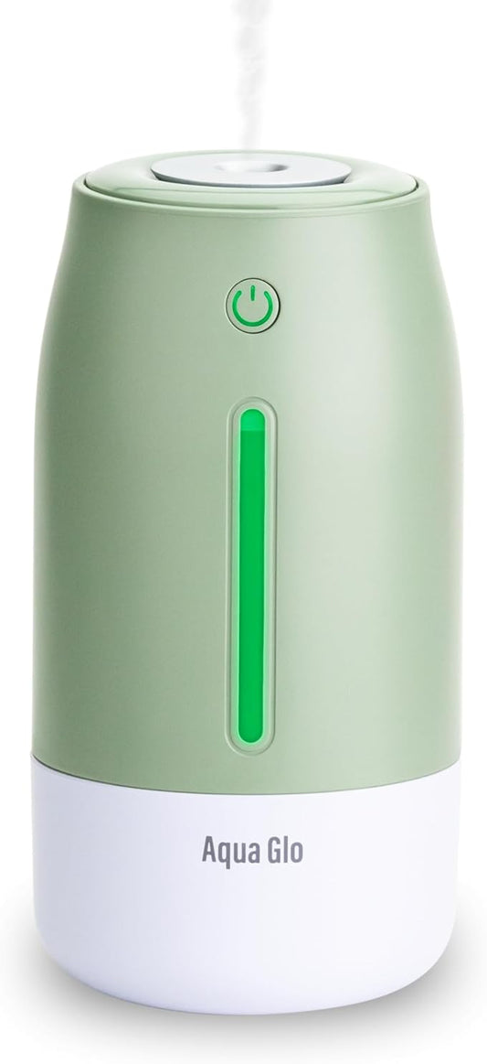Aqua Glo Personal, Portable Humidifiers for Bedroom – Ultrasonic Cool Mist Humidifier with Built In Rechargeable Battery. Air Humidifier for Baby, Plants, Home, Office, Travel. Mint Green