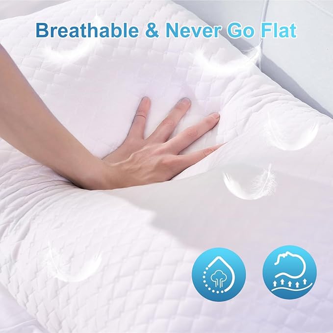 NTCOCO Cooling Bed Pillows Standard Size Pack of 2 for Sleeping Shredded Memory Foam Bed Pillows Adjustable Gel for Side Stomach Back Sleepers Washable Removable Cover