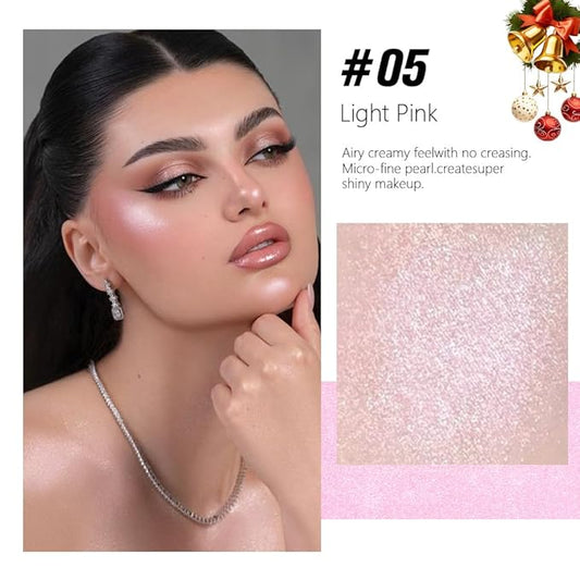 Light Pink White Sparkle Glitter Shimmer Highlighter Makeup Palette for Women, Pink Buttery Creamy Powder Highlighter Eyeshadow Palette Vegan, Built-in Mirror & Brush 05 – Girls Christmas Gifts
