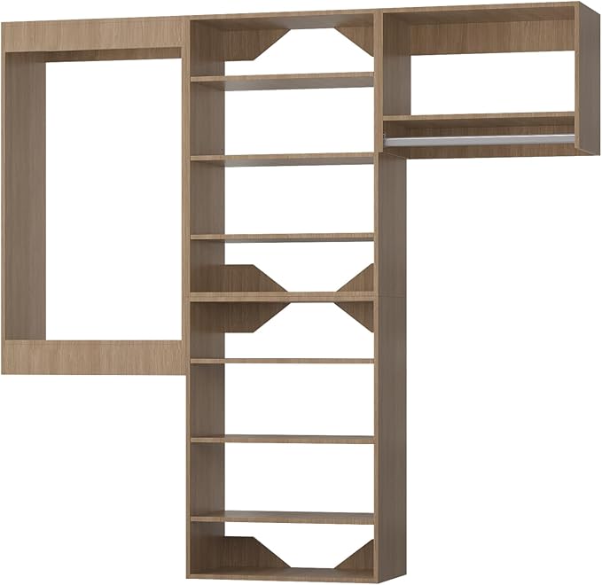 Modular Closet Organizer, 84" Wide Tower System with Hanging, Wooden Closet Storage for Walk-In and Bedroom, Wall-Mounted Wardrobe Organizer Kit