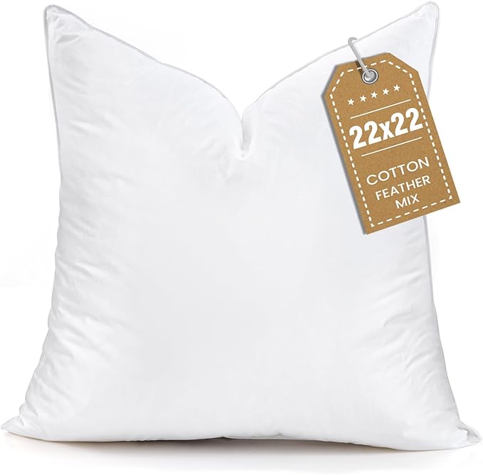 BHZ Euro Throw Pillow Insert, 22x22 Down Feather Alternative Pillow Inserts, Decorative Soft Large Square White Throw Pillows Insert for Couch Bed Dorm Sofa with Cotton Cover