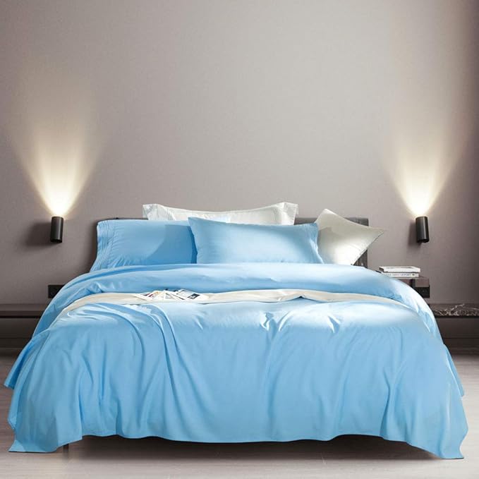 SONORO KATE Bed Sheet Set Super Soft Microfiber 1800 Thread Count Luxury Egyptian Sheets Fit 18-24 Inch Deep Pocket Mattress Wrinkle-4 Piece (Lake Blue, Twin XL)