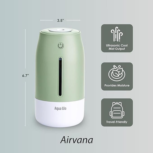 Aqua Glo Personal, Portable Humidifiers for Bedroom – Ultrasonic Cool Mist Humidifier with Built In Rechargeable Battery. Air Humidifier for Baby, Plants, Home, Office, Travel. Mint Green