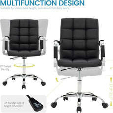 High Back Desk Chair, Modern PU Leather Home Office Task Chair with Arms, Adjustable Swivel Computer Executive Chair with Wheels (Black)