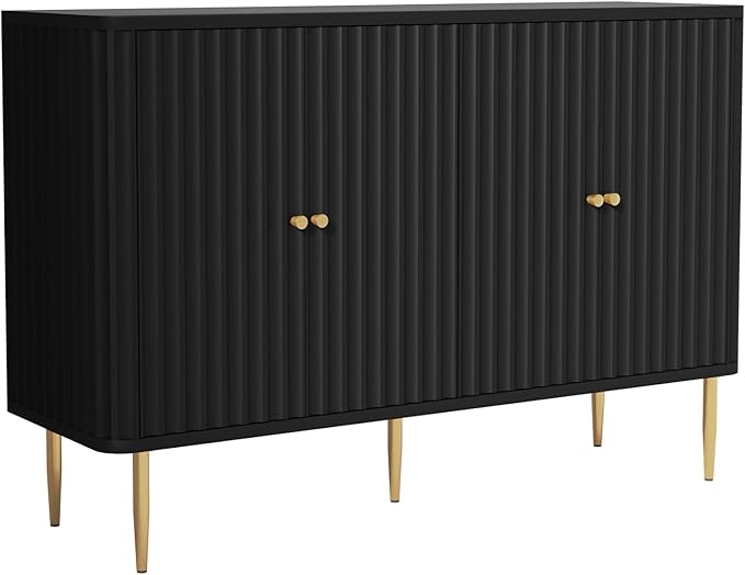 48" Sideboard Buffet Cabinet with Storage,Modern Accent Cabinet with 4 Door and Removable Shelves,Credenza Buffet Table for Living Room,Dinning Room,Entryway,Black