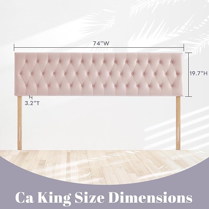 Kingfun Cal King Headboard only, Premium Velvet Upholstered Headboards in Modern Button Design, Tufted Bed Headboard, Adjustable Solid Wood Head Board (Pink)