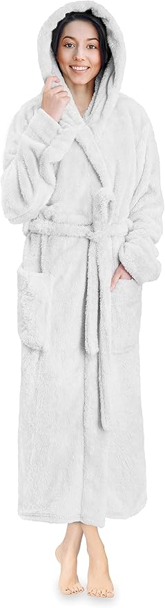 PAVILIA Women Hooded Plush Soft Robe | Fluffy Warm Fleece Sherpa Shaggy Bathrobe