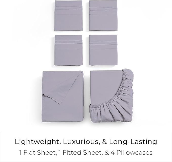 Mellanni California King Sheet Set - 6-Piece Iconic Collection Bedding, (Including 4 Pillowcases), 16-Inch Deep Pocket, Easy Care, Extra Soft, Cooling Sheets, Brushed Microfiber - Lavender