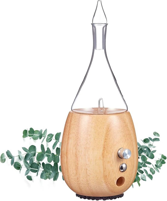 Raindrop 2.0 Aromatherapy Diffuser for Essential Oil, Waterless Glass Nebulizer w/Auto-Off Switch, BPA Free - Lightwood