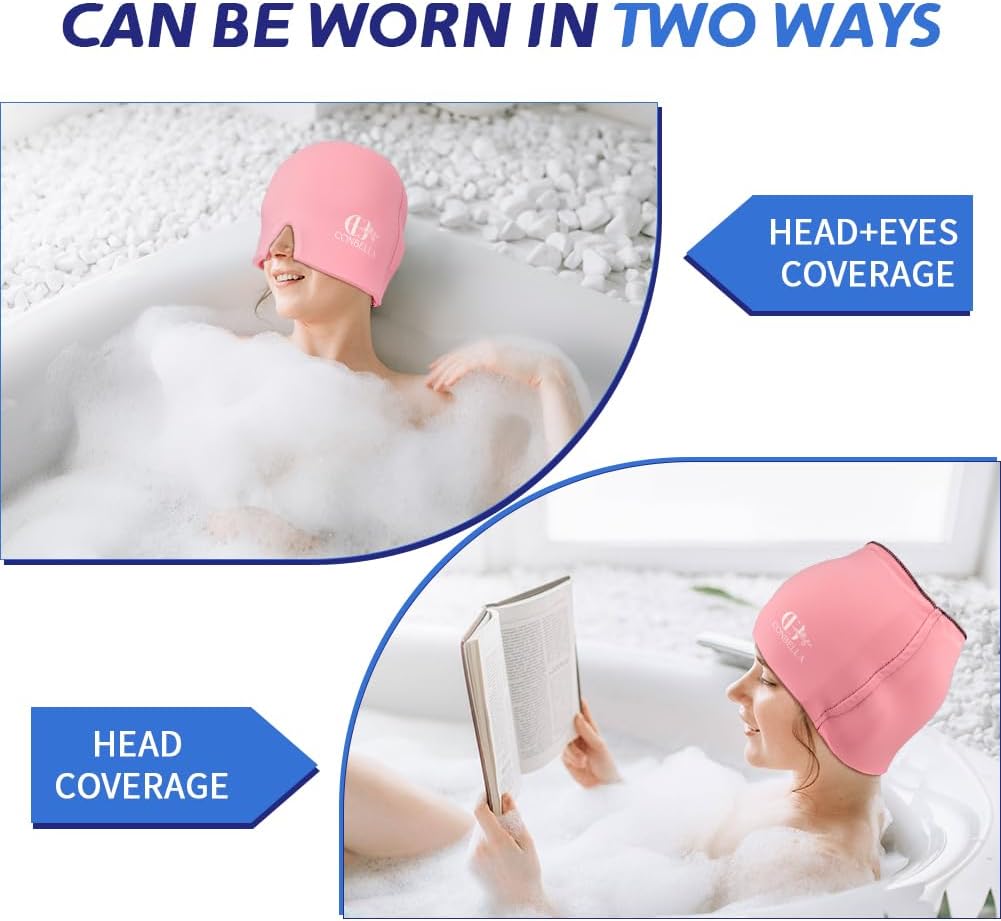Migraine Relief Cap, Soothing Headache Ice Face Mask Products, Hot and Cold Therapy, Migraine Headache Relief Cap for Migraine, Sinus, Puffy Eyes, Tension, Stress and Hangover(Pink)