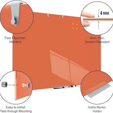 TSJ OFFICE Glass Dry-Erase Board - 48 x 36 Inches Wall Mounted Magnetic Whiteboard, Large Frameless Glass White Board for Office, Home & School, Orange