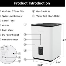 Evaporative Humidifiers for Bedroom Large Room|1.55Gallons|20W evaporative cool mist humidifier|7 Speed | MAX Output 1000 ml/h | Auto Humid | Top Filling