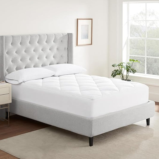 Serta Air Dry Extra Comfort Plus 100% Cotton Fabric Quilted Mattress Pad, Cooling and Breathable Mattress Cover, Moisture Wicking Protection with 18" Deep Pocket, Twin, White