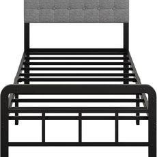 14 Inch Twin XL Bed Frame with Upholstered Headboard and Metal Footboard, XL Twin Platform Bed Frame with Strong Metal Slats Support, Under-Bed Storage, Noise Free, Easy Assembly